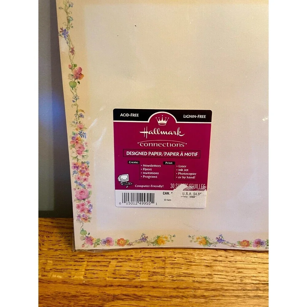 VTG 90s Hallmark Connections Teddy Bear Floral Computer Paper Stationery NEW 30